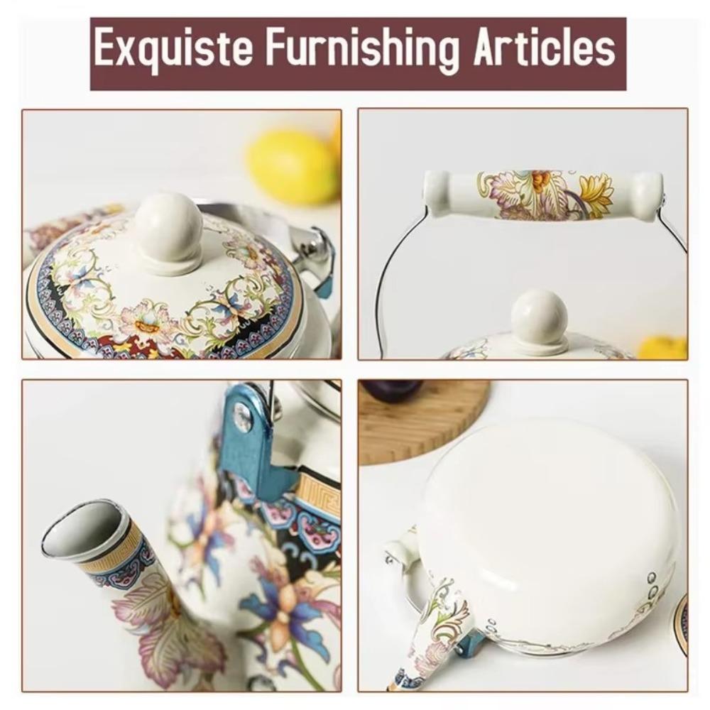 Chinese Style Gas Water Kettle Floral Enameled Tea Jug Enamel Teapot  Gas Induction Cooker