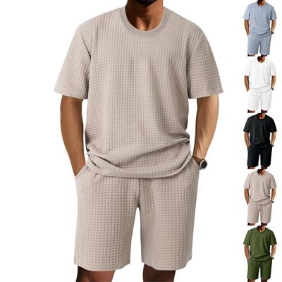 Men'S Solid Color Casual Round Neck Short Sleeved Shorts Two-Piece Set