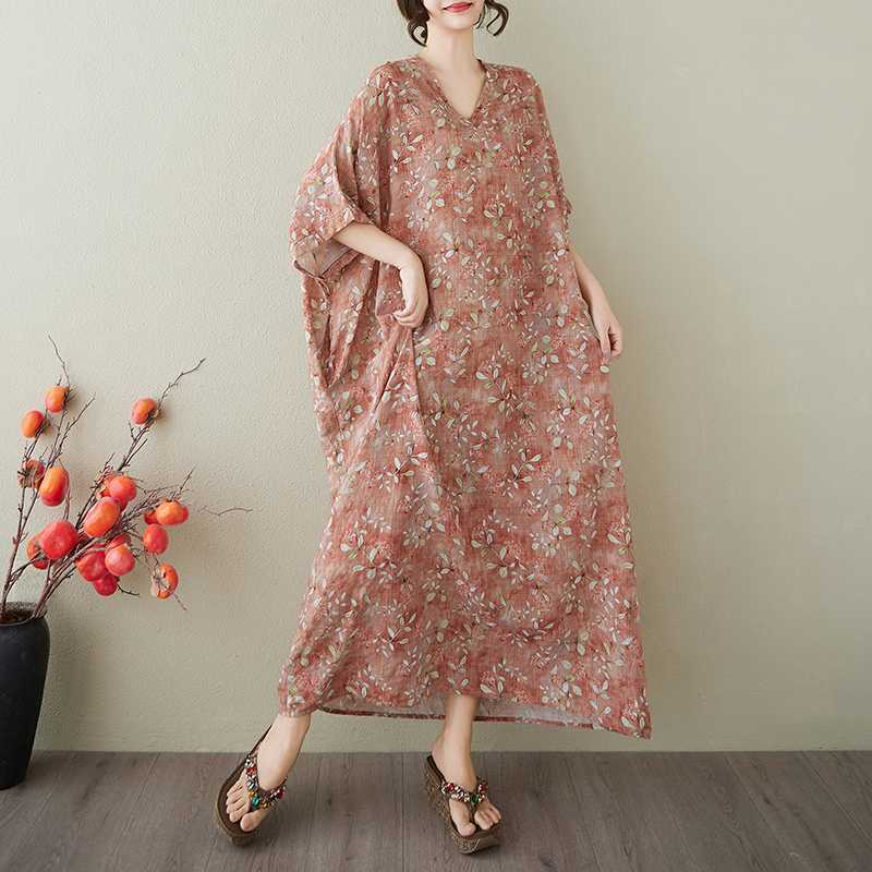 Vintage Long Dress with Cotton and Linen Patterns