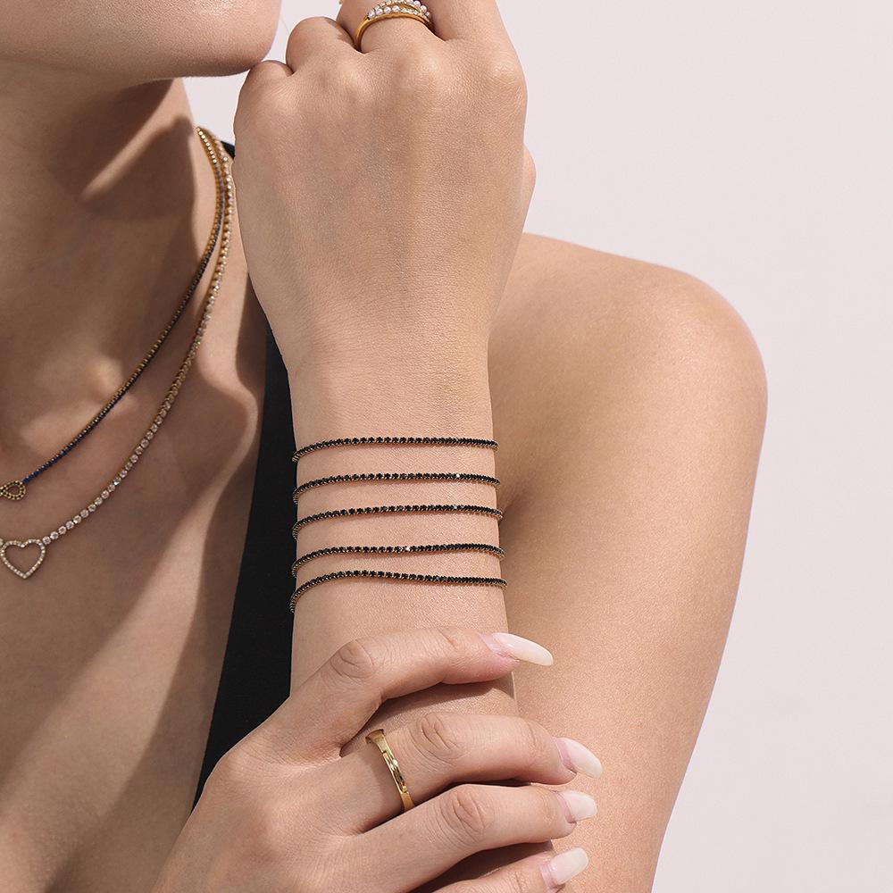 Oumaijia 18K Gold Zircon Titanium Steel Slim Bangle - Versatile Stackable Fashion Jewelry