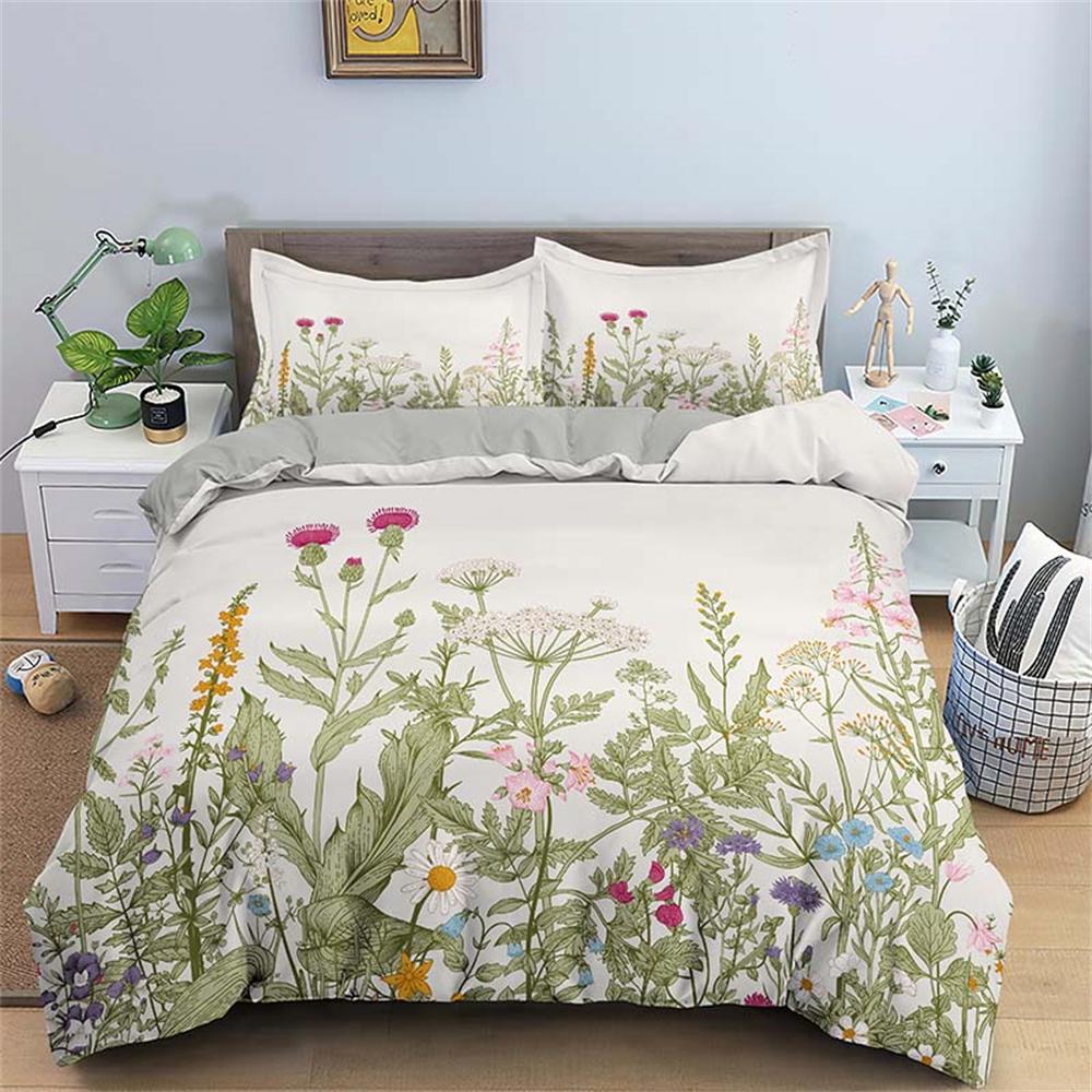Watercolor Flowers King Queen Duvet Cover Colorful Blooming Floral Bedding Set For Teen Adult Plant 2/3pcs Polyester Quilt Cover