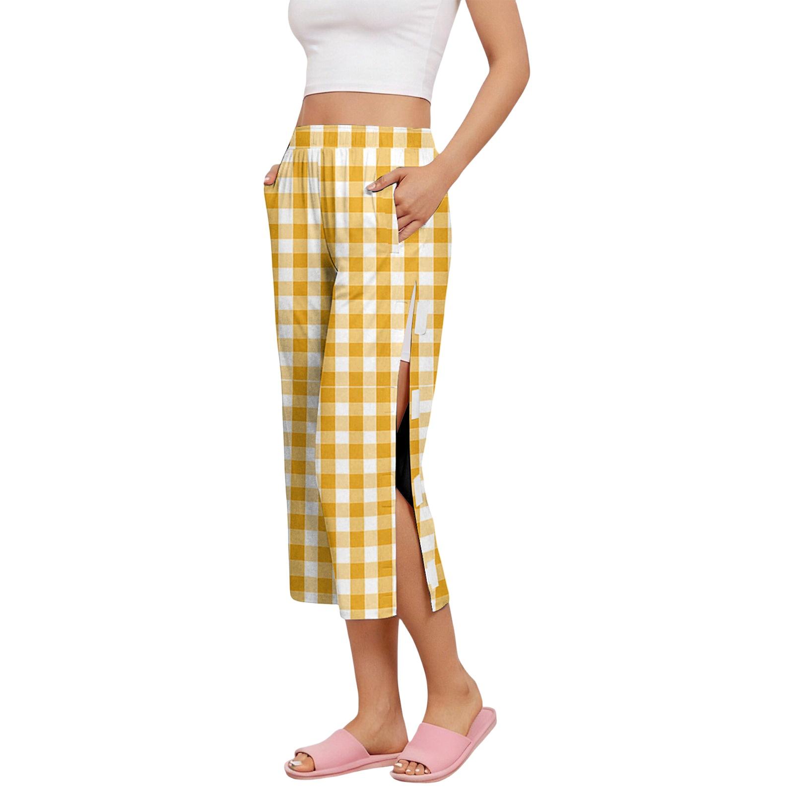

Women Post Surgery Recovery Open Side Nursing Capri Pants Elastic Waistband Lightweight Comfortable Loose Fit Check Pattern XXL оранжевый