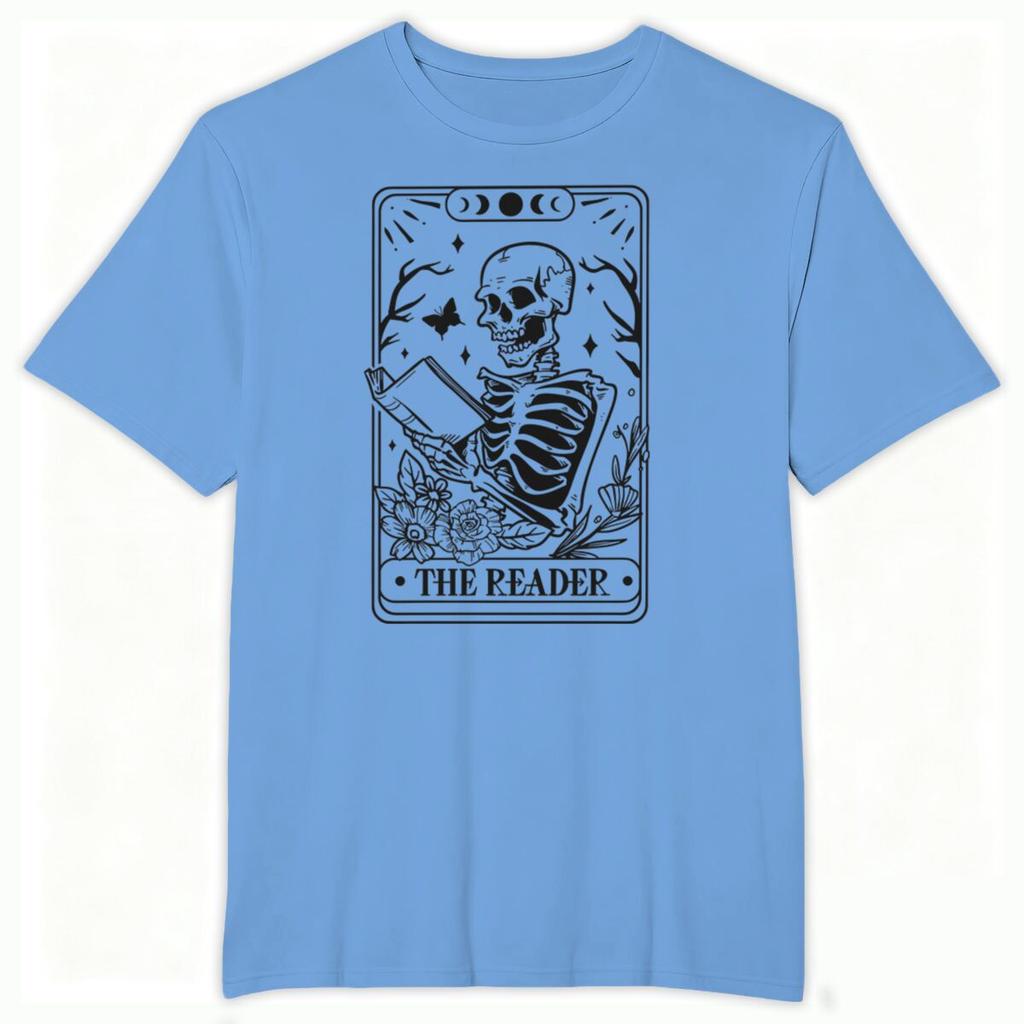 The Reader Skeleton Print T Shirt for Unisex Unisex Book Lover Gift Graphic Shirts Tee Floral Moon Skeleton Reading Book Tshirts