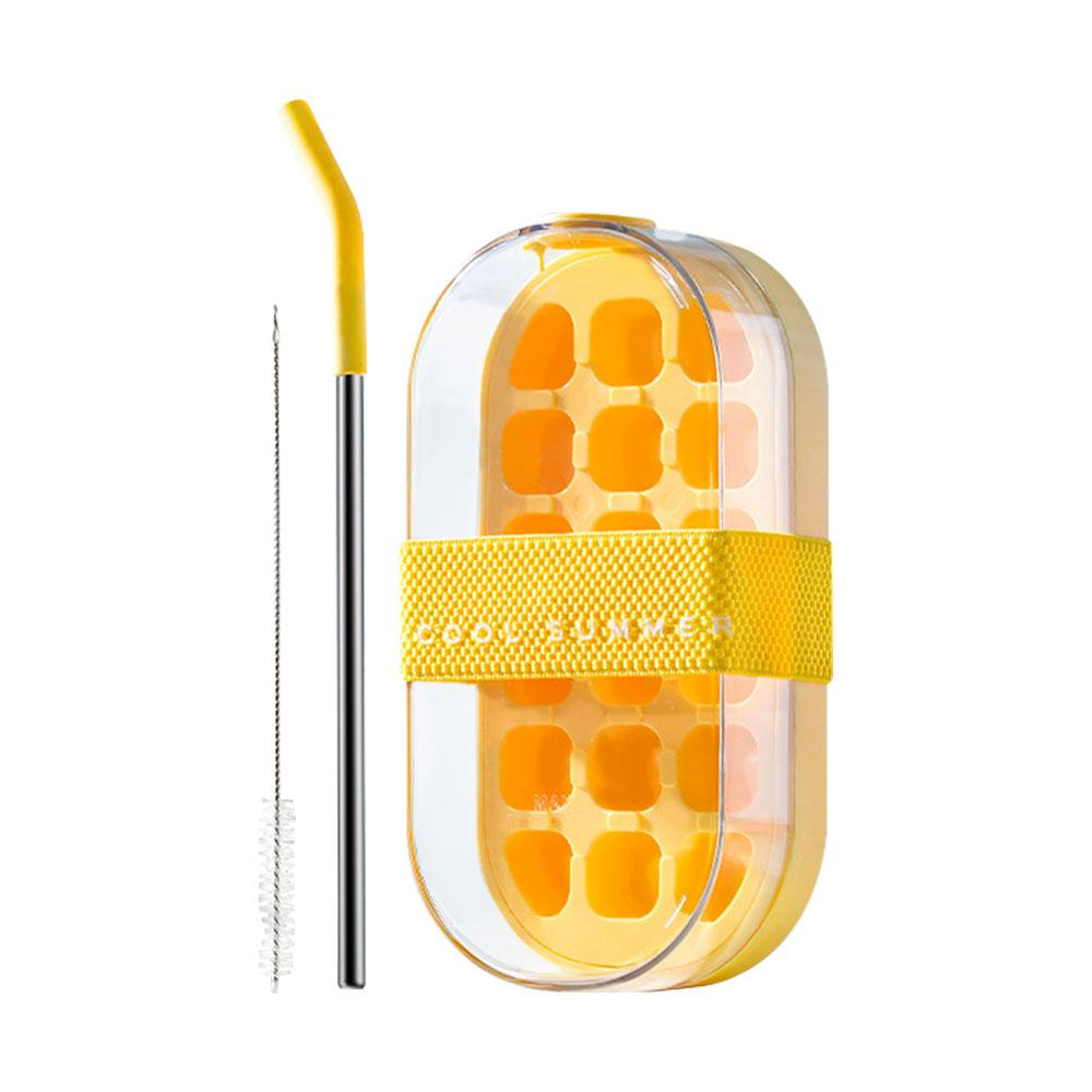 Cool Summer Ice Bottle Cup, 2-in-1 Ice Maker with Straw, No Spill Water Bottle for Ice Cubes, Portable Travel Beverage Container