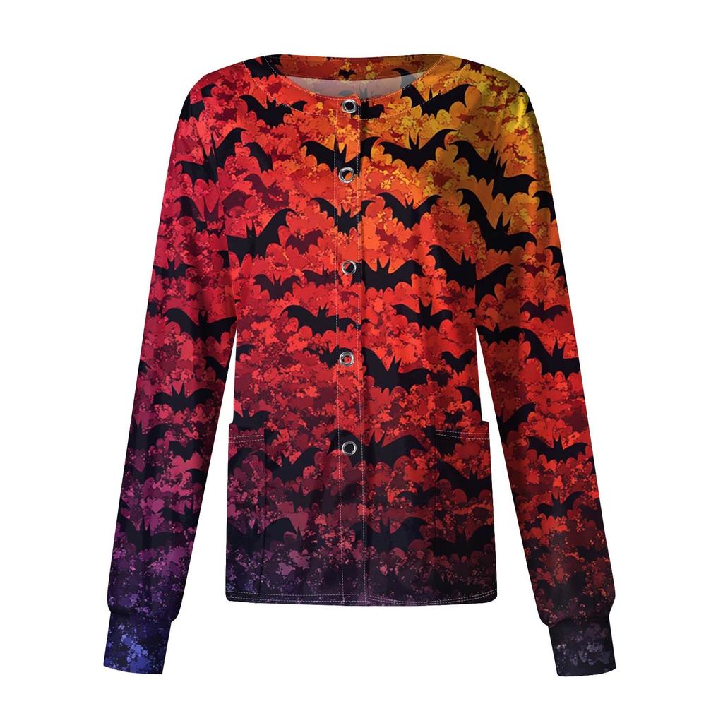 Dámské ležérní oblečení s dlouhým rukávem, jednořadové halloweenské oblečení s potiskem Cardigan Top oblečení Uniformy