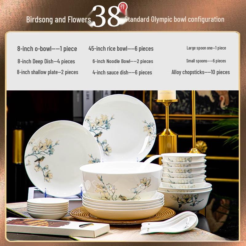 Jingdezhen Bird & Flower Bone China Dinnerware Set