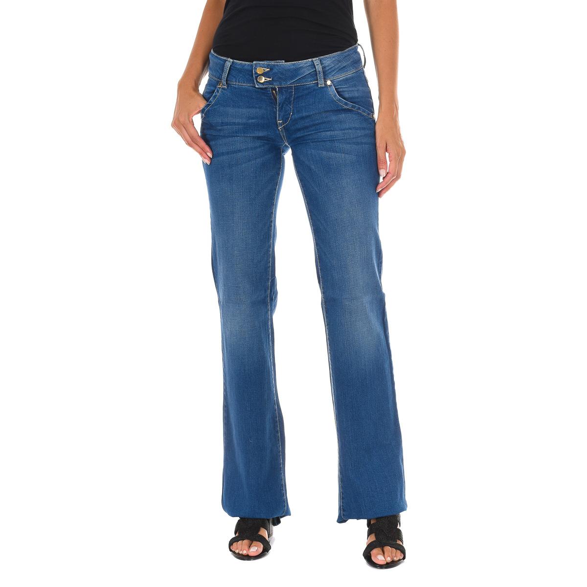 

Женские расклешенные длинные джинсы 10DBF0599 с эффектом потертости 28-USA синий