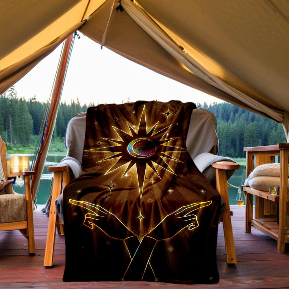 1pc Eclipse Hands Flannel Blanket, Comfortable and Warm Blanket, for Camping Sofa Bed and Couch Office045