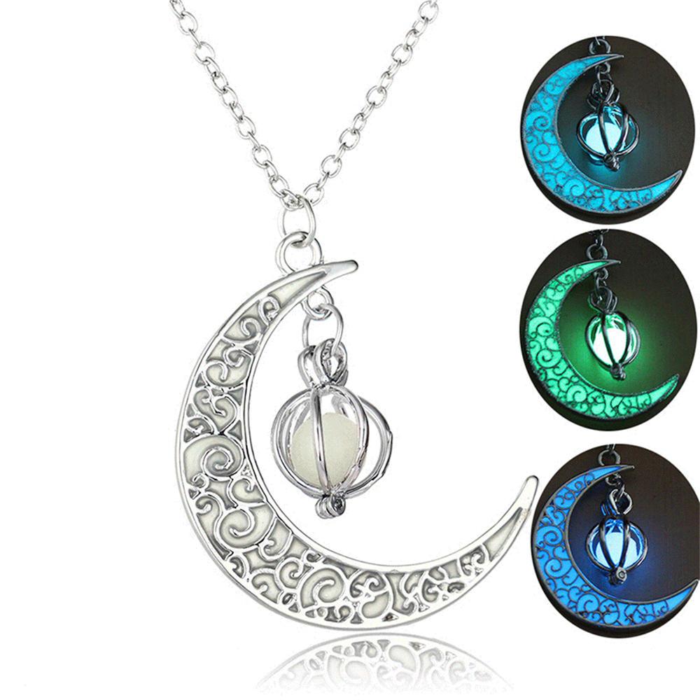 Glowing In The Dark Moon Pendant Necklace Women Pumpkin Lantern Charm Luminous Necklaces Jewelry Gifts