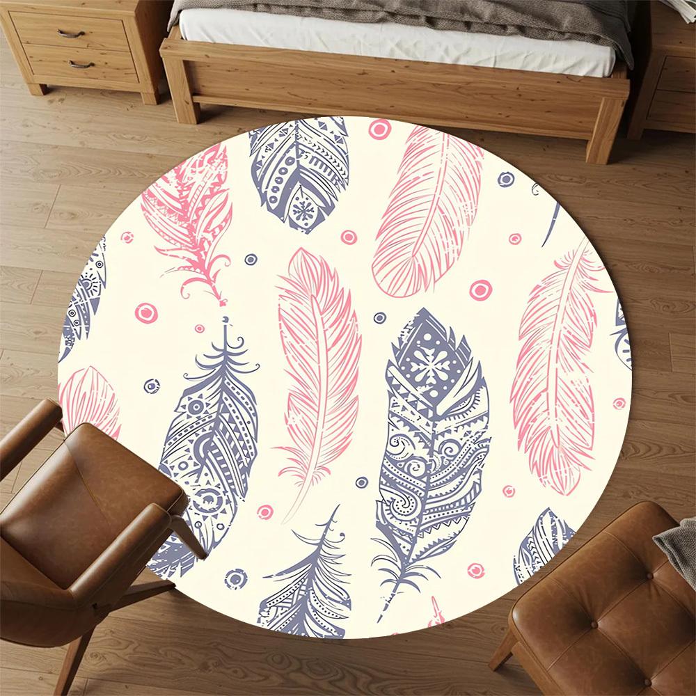 1pc feather pattern Round Chair mat Area Rug - Non-Slip, Floor Mat for Office, Bedroom, and Indoor Decor c1118022