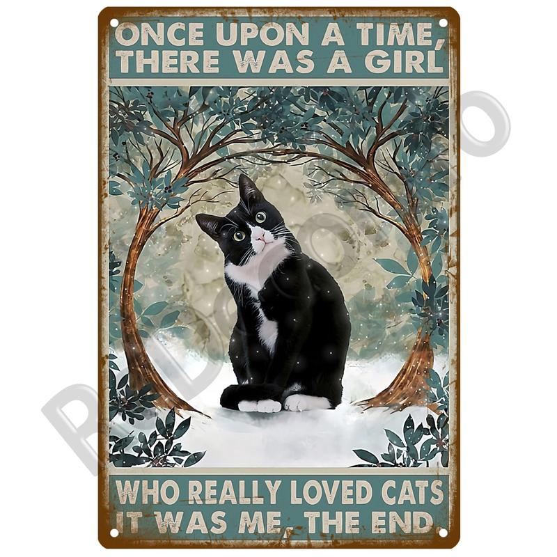 Retro Black Cat Metal Vintage Poster Funny Dog Wall Art Pet Sign Cafe Mural Plaque Metal Sign Tin Sign Plate Bathroom Home Decor