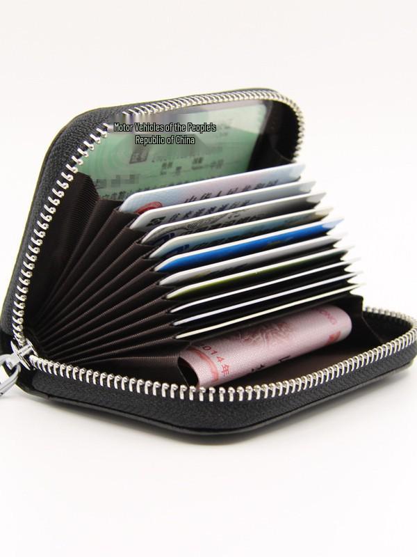Best-Selling Women's Cowhide Zipper Accordion Card Holder with Multi-Card Slots