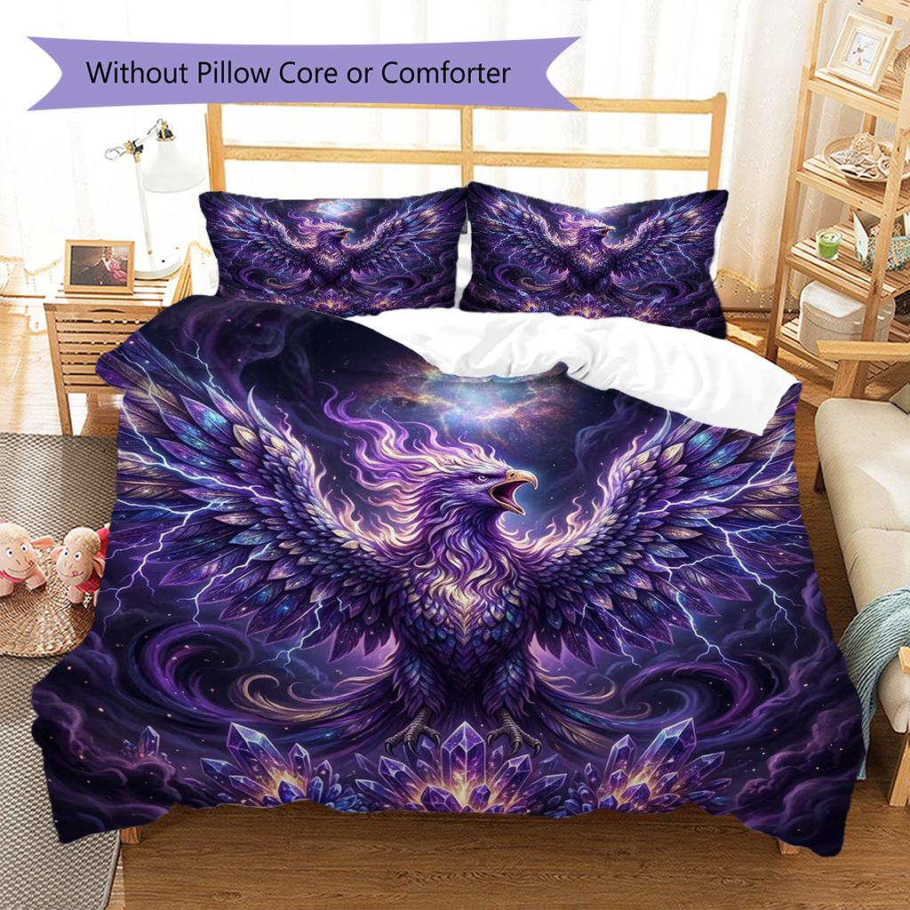 Phoenix Pattern Bedding Quilt Set Quilt Cover Pillowcase Home Decoration Birthday Gift (1 * Duvet Cover + 2 * Pillowcase, Without Core)