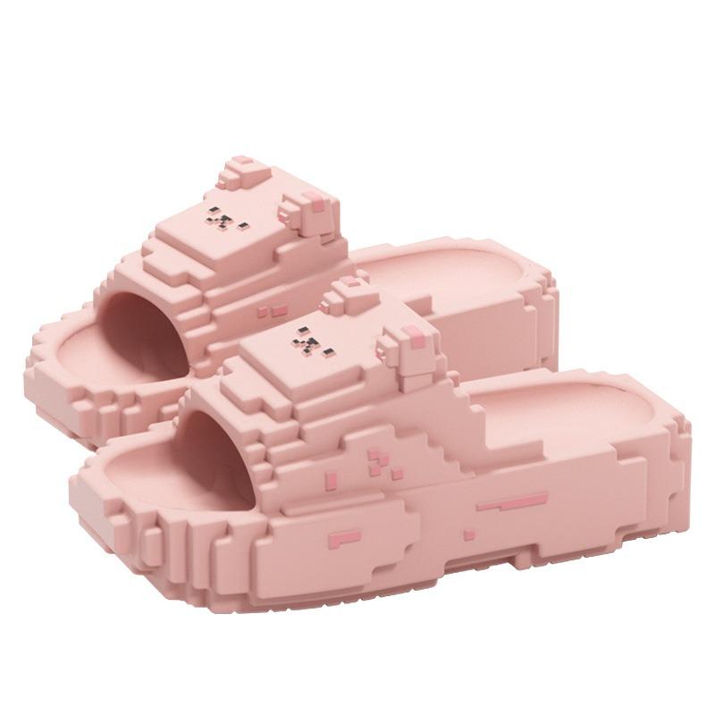 Building Block Pixel Bear Slippers Women's Summer New Thick Bottom Non-slip Bath Cartoon Cool Slippers Men