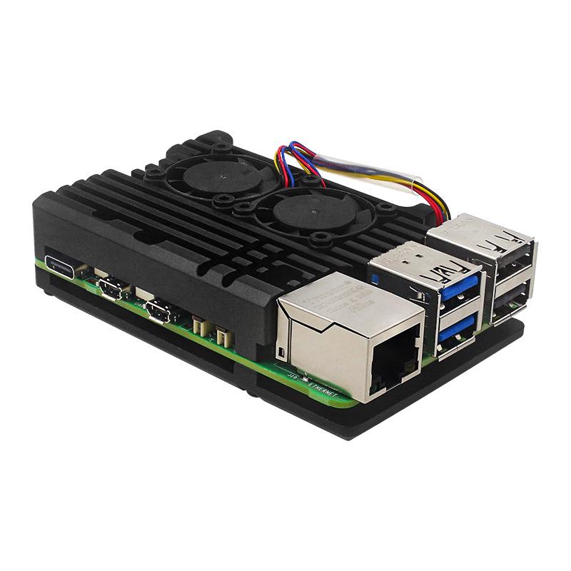 Raspberry Pi 5B Dual Fan Aluminum Alloy Case with Passive Cooling