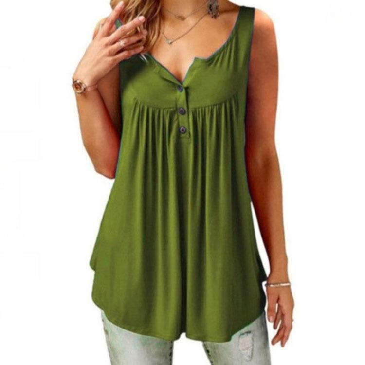 Plus Size Ladies Casual Sexy Swing Blouse Flowy Halter Sleeveless Deep V Neck Button Front Vest Tops