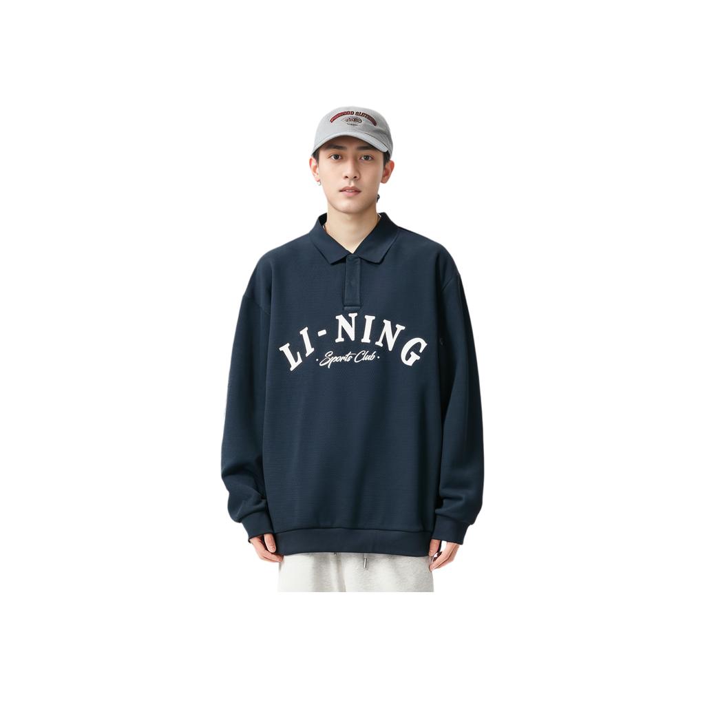 Li Ning Sweat-shirt Confortable Respirant Polyvalent Ample Décontracté Homme Hauts Bleu Marine Foncé AWDU881-2