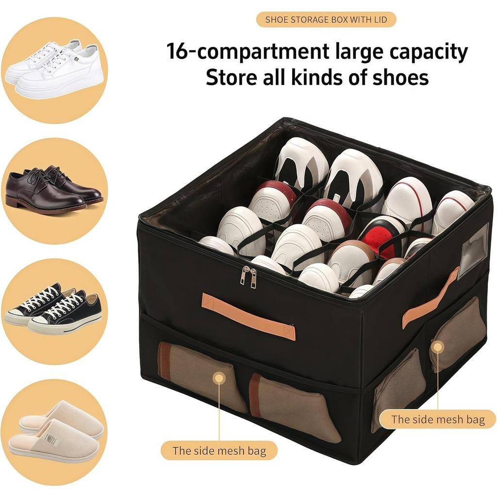 Foldable Closet Shoe Storage Box Home Clothes Towels Space-Saving Bin Clear Cover Containers