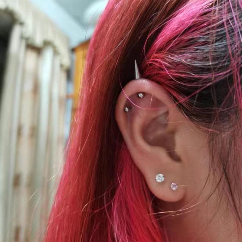 European & American Fashion Cone Ear Studs - Long Pointed Stainless Steel Unisex Cartilage & Lobe Piercings