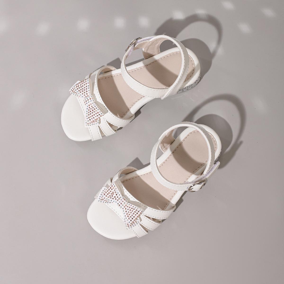 Girls  White Rhinestone Bow Sandals - Soft Sole Princess Shoes 31