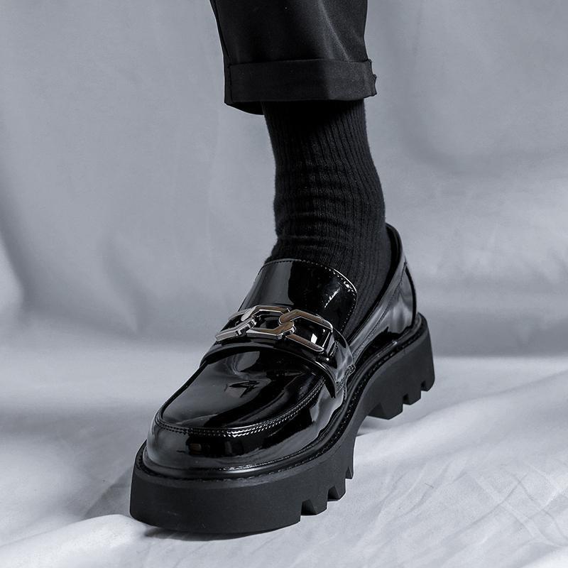 Men's shoes business leather shoes men's fashion muffin foot cover small leather shoes versatile platform casual shoes black lazy shoes