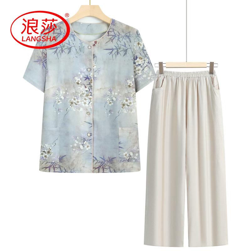 LangSha Elderly Women's Summer Floral Short Sleeve Set