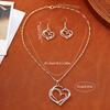 3 PCS Women's Retro Fashion Hollow Double Heart Rhinestone Decorated Alloy Pendant Necklace And Earring Zircon Set