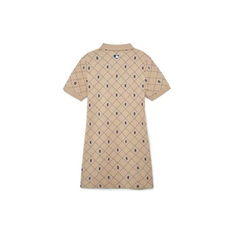 MLB Boston Red Sox Logo Print Polo Neck Casual Short Sleeve Dress Women dress Light-Sand-Brown 3FOPM0533-43SAL