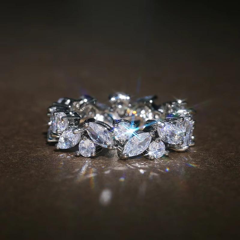 Huajie Sparkling Zircon Rings for Women Irregular Elegant Female High End Banquet Accessories Ring  Fashion