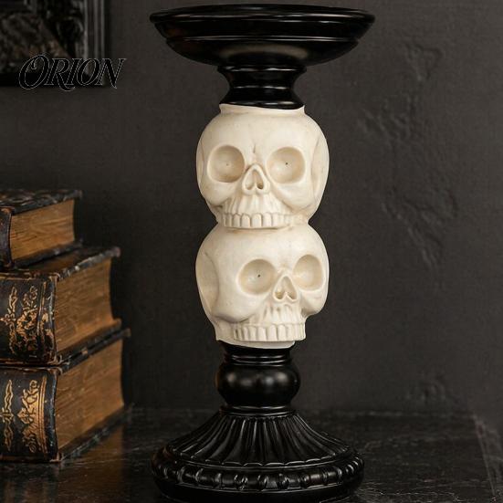 Three Dimensional Skull Decor Halloween Candlestick Holder Decoration, Gothic Raven Candle Holder, Pillar Stand Spooky Taper for Tabletop Home