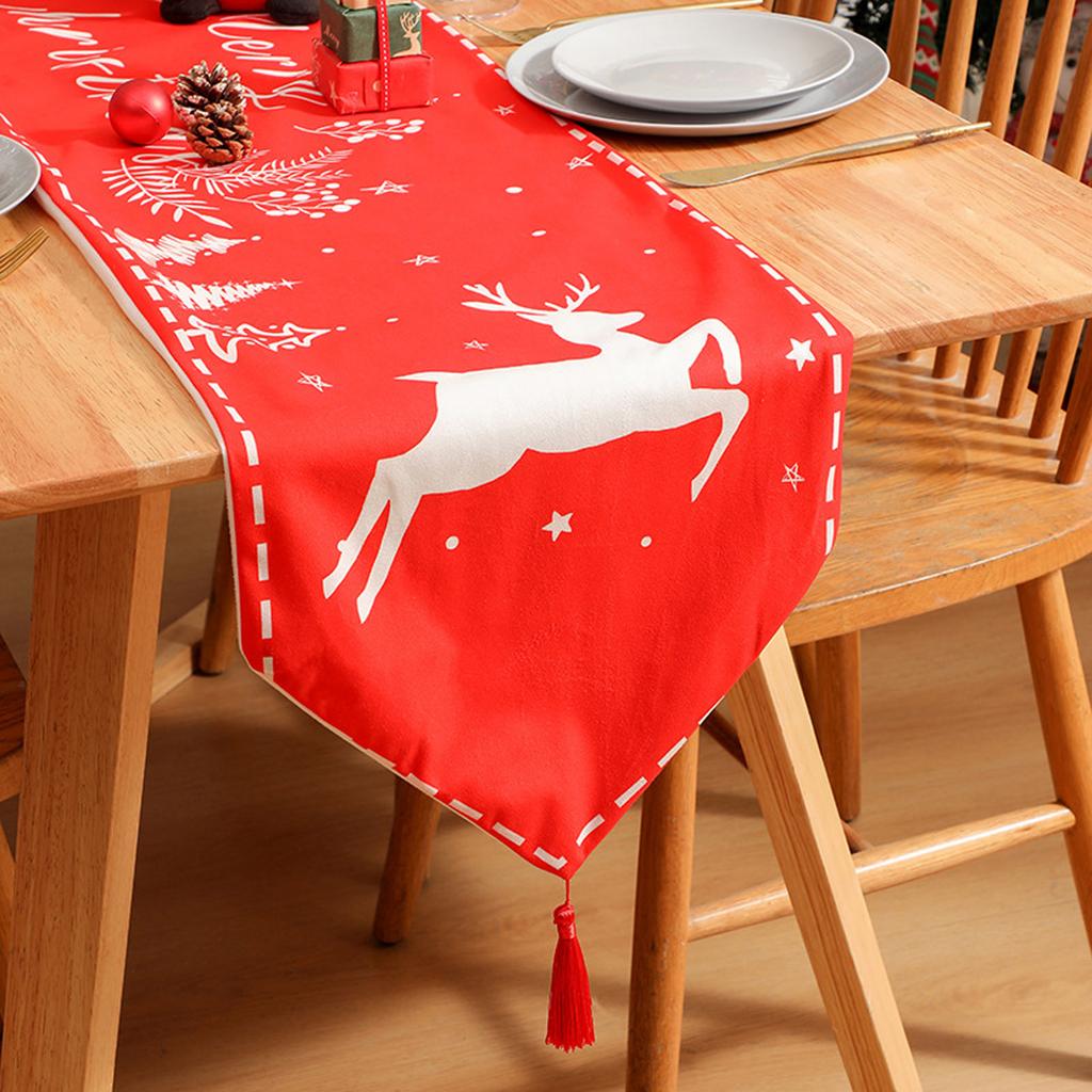Super Soft Digital Printed Tassel Table Runner Christmas Style Festive Atmosphere Christmas Printed Table Runner