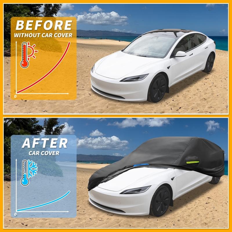 Motoforti Waterproof Car Cover Car Outdoor Full Car Cover for Tesla Model 3 210DBlack Blue with Door Zipper