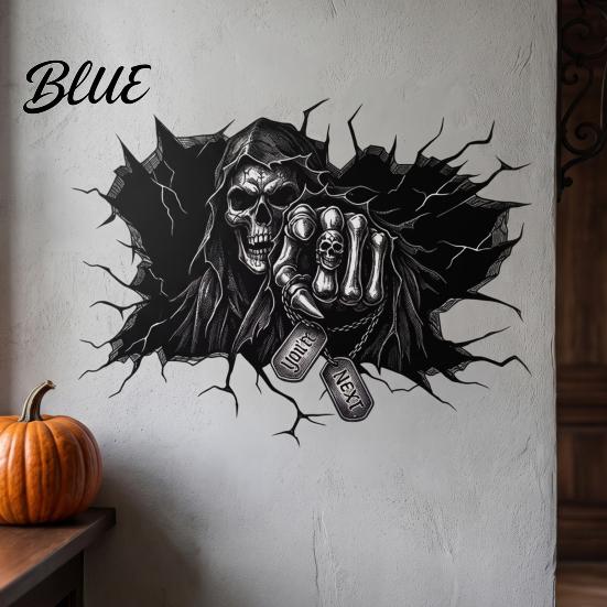 Halloween Wall Decals for Home Decoration 3D Decal Breakout Illusion Sticker with Skull Ghost Spooky Party Backgrounds Room Decor Party Peel