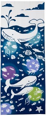 Tenugui Hand Whales and Fish Made In Japan Cotton 33 X 90 Cm Tapestry Gift (Japanese Towel) - - - 100% - - -