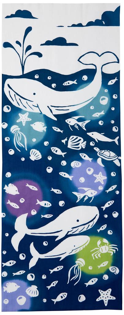 Prairie Dog Tenugui hand Whales and Fish Made in Japan Cotton 33 x 90 cm Tapestry Gift (Japanese towel) - - - 100% - - -