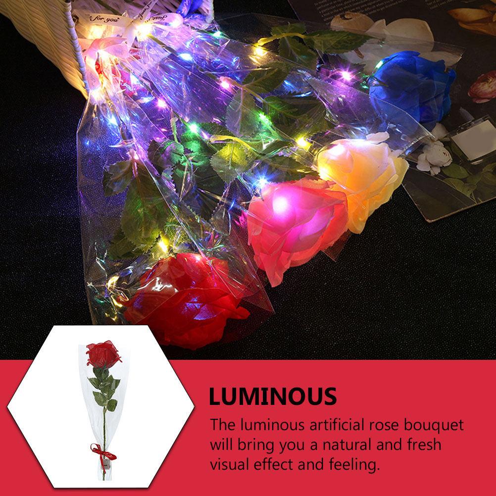 5Pcs Artificial Rose Bouquet Glowing Fake Rose Decor Elegant Table Setting Room Decor Creative Anniversary Gift Idea