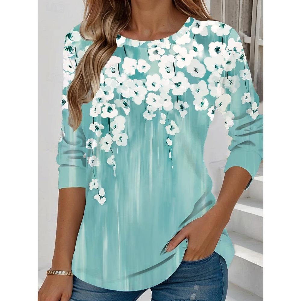 Dámské tričko s dlouhým rukávem tištěné 3D, ležérní a módní