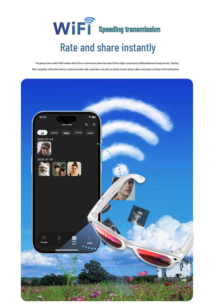 Smarte Brille W610: 800W Anti-Shake Kamera, KI-Übersetzung, Musik und Anrufe