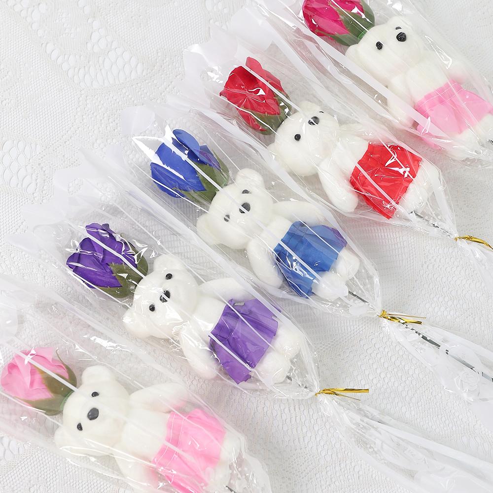 43cm Artificial Foam Bear Soap Rose Valentine's Day Gift Holding Bouquet Wedding Decoration Home Room Decor DIY Family Gathering