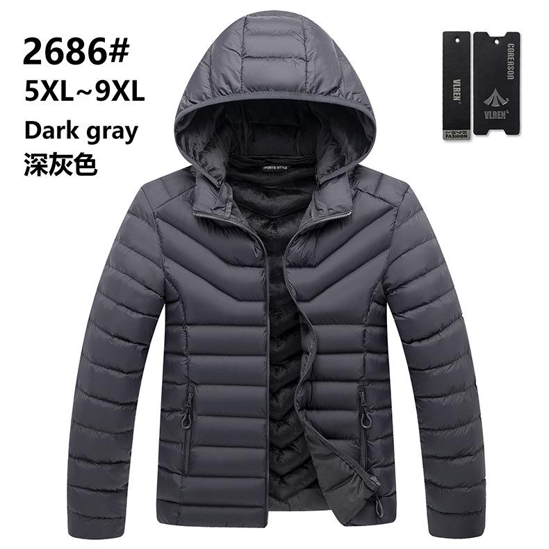 

Men s velvet thickened cotton clothes hooded feather cotton clothes ribs cotton Europe and America 5XL сірий колір