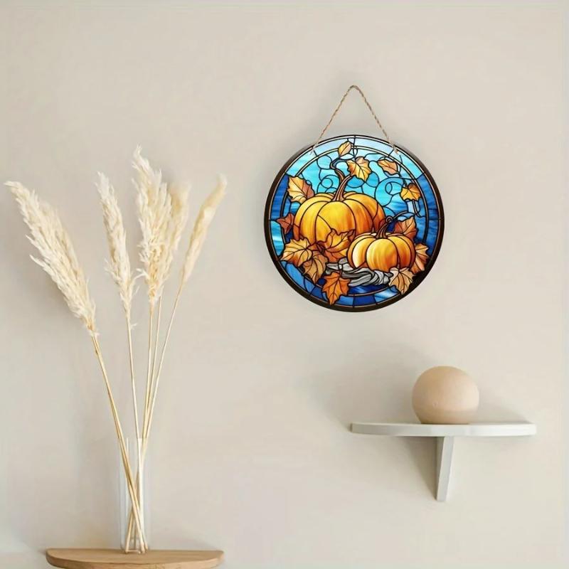 Halloween pumpkin stained glass pendant for decoration, wall art home decoration, holiday door hanging decoration