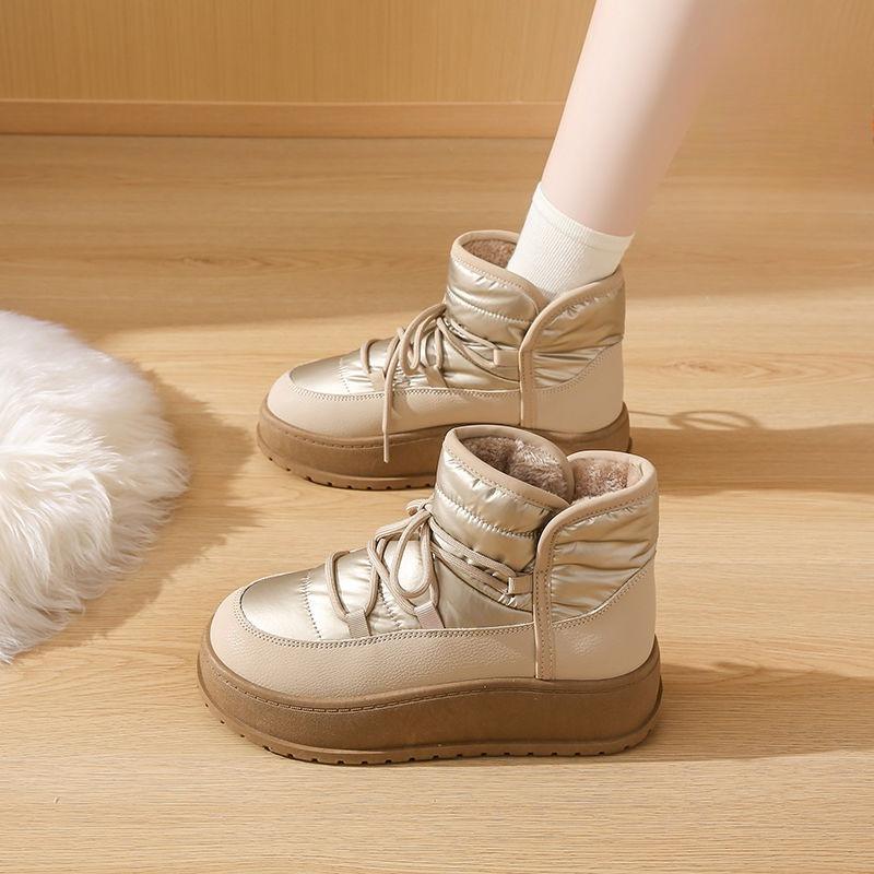 Fashion Lace-up Chunky Round Toe Women's Snow Boots Plush Warm Ladies Shoes Winter Fashion 2025 New In High Quality Goth Padded Booties