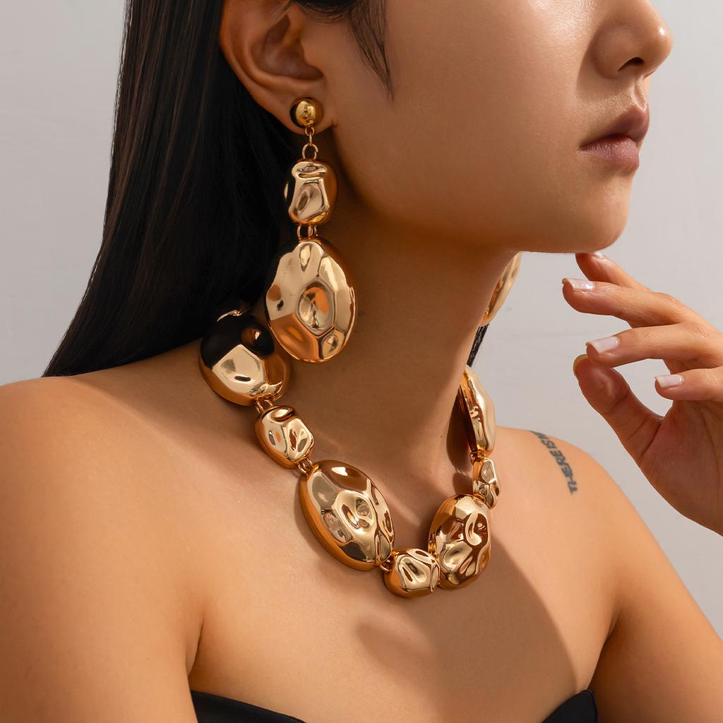 Salircon Bohemian Vintage Copper Color Oval Metal Pendant Necklace Bracelet Set Women Classic Black Rope Chain Choker Zircon