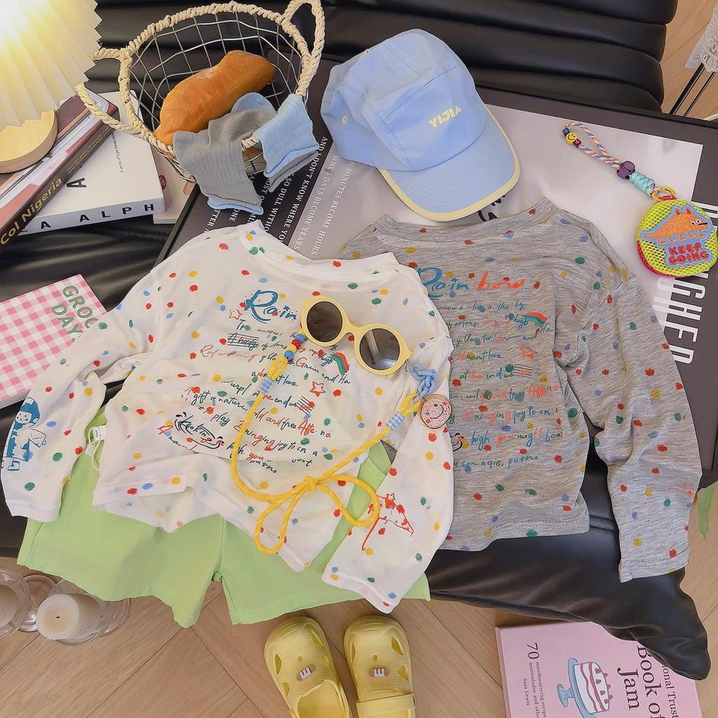 Kids' Colorful Polka Dot Light Long Sleeve Sun Protection T-Shirt Korean Style