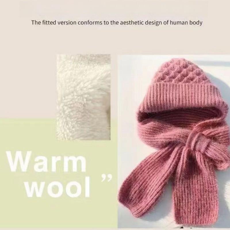 Winter New Plush Knitted Hat and Scarf with One Piece Warmth Windproof and Plush Neck Cover Cold Resistant Snow Hat