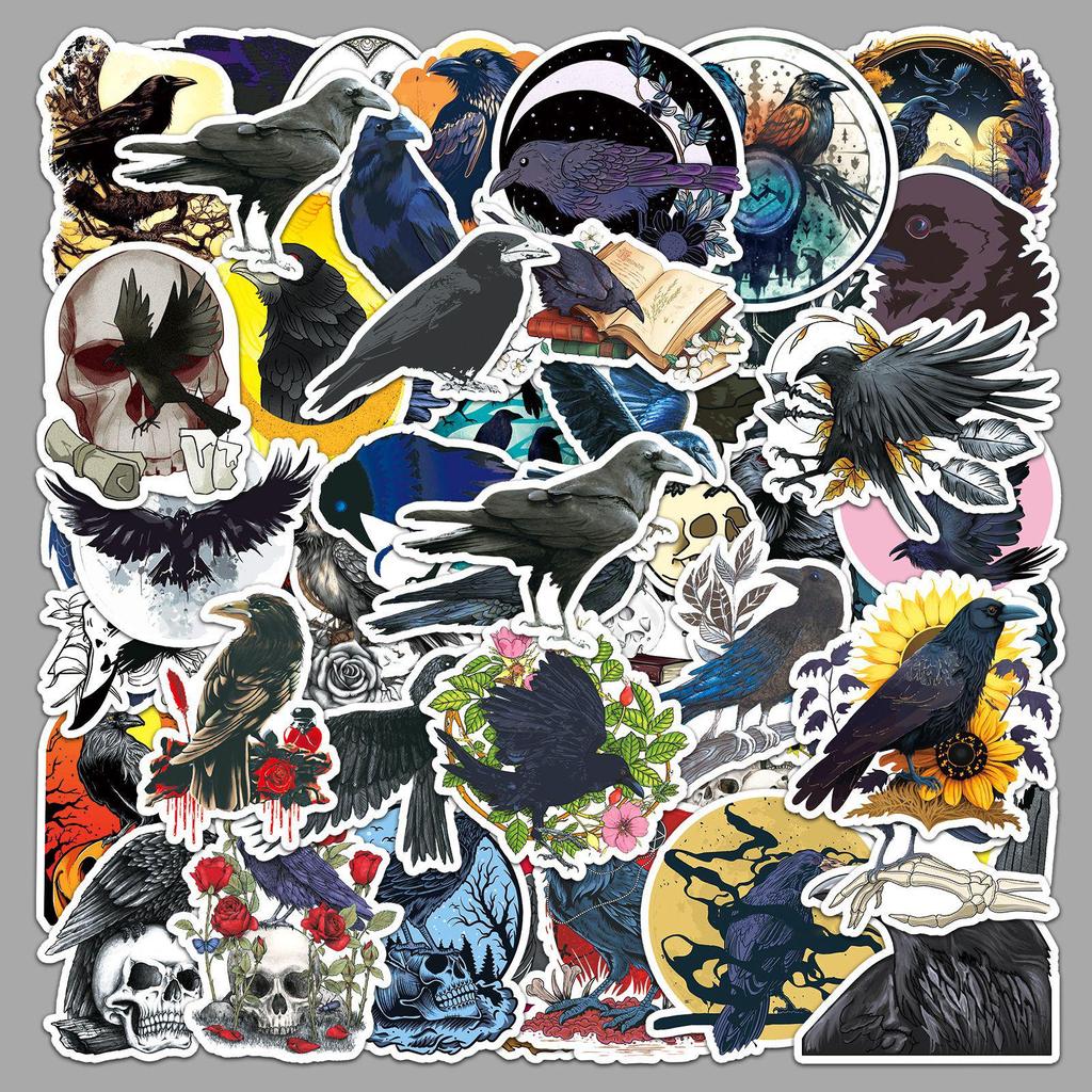 50pcs Gothic Crow Cross Halloween Waterproof Stickers for Phone Cases & Suitcases