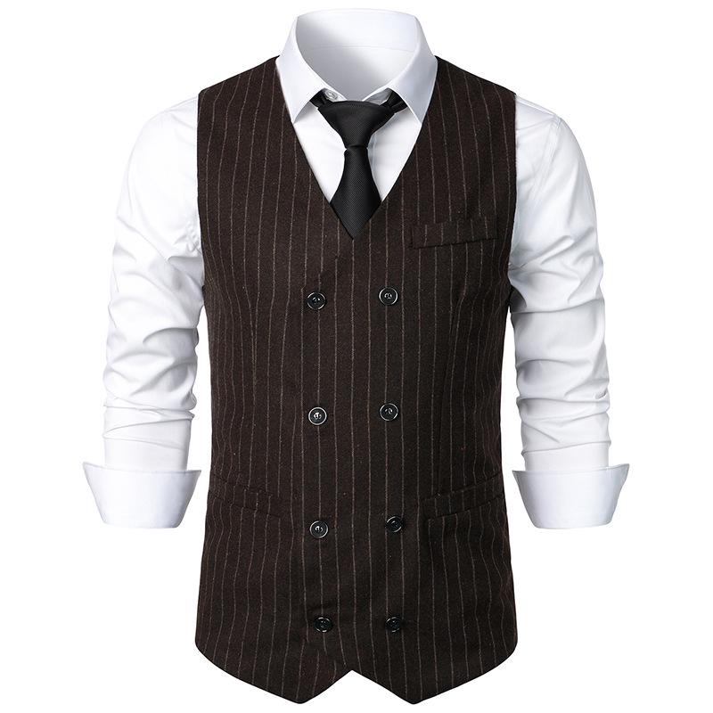 2024 Autumn Men's Fashion Slim Fit Double-Breasted Striped Vest Waistcoat