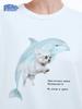 Cute Dolphin and Dog Printed T-shirt 100% Cotton T-shirt Women's Clothing Summer Fashion Casual Comfy Short Sleeve Top Vintage