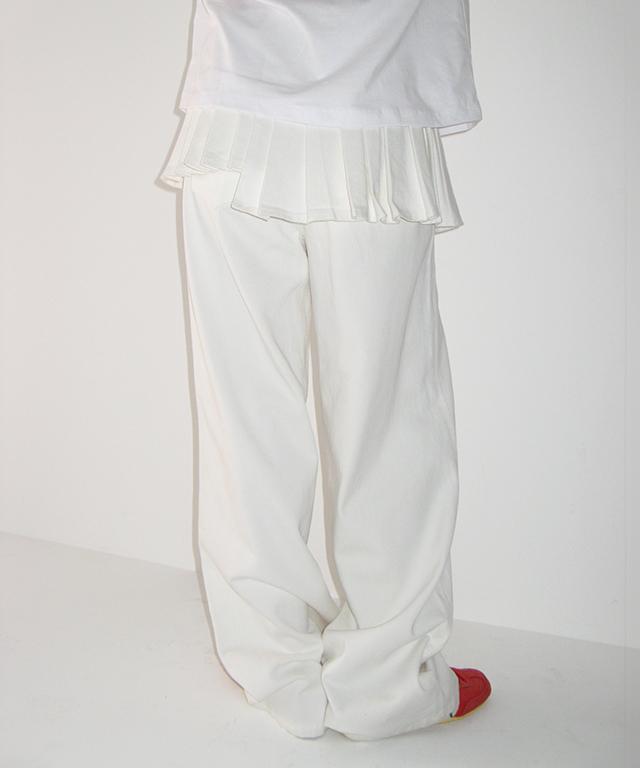 RONRON Off Balance Pleat Layered Pants White