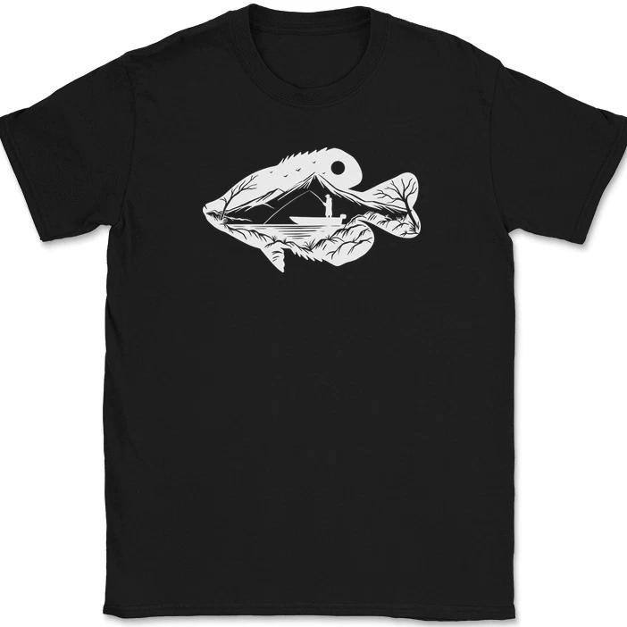 Crappie Fishing T-Shirt Landscape Rod Reel Hobby Fish Funny Gift Tee